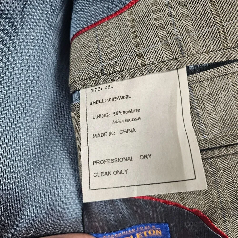 Pendleton Blazer Mens 42L Long Gray Wool Herringbone Sport Coat Jacket 2 Button
